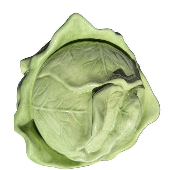 VTG Holland Mold Green Cabbage Tureen Lidded Bowl with Underplate Majolica - Picture 3 of 12